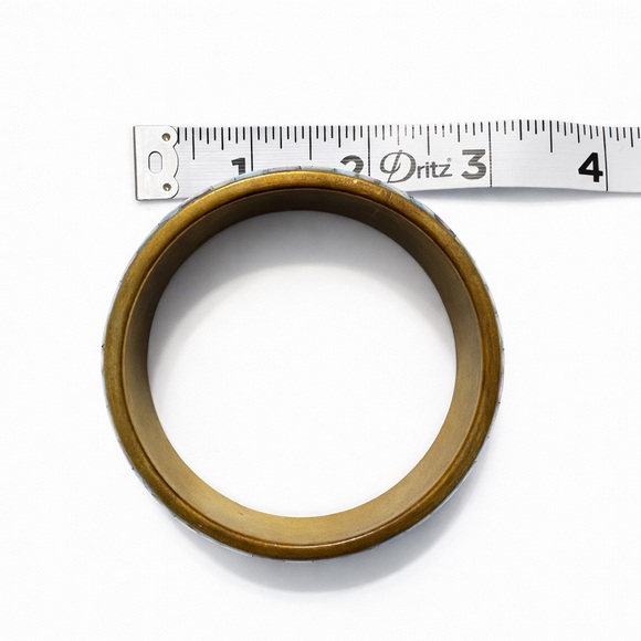 Vintage Mosaic Inlaid Brass Bangle Bracelet 8” Turquoise Blue Green Purple Tile - Picture 4 of 5